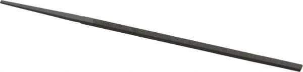 Grobet - 4" Standard Precision Swiss Pattern Narrow Pillar File - Double Cut, 5/32" Width Diam x 5/64" Thick, With Tang - Apex Tool & Supply