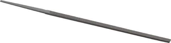 Grobet - 4" Standard Precision Swiss Pattern Narrow Pillar File - Double Cut, 5/32" Width Diam x 5/64" Thick, With Tang - Apex Tool & Supply