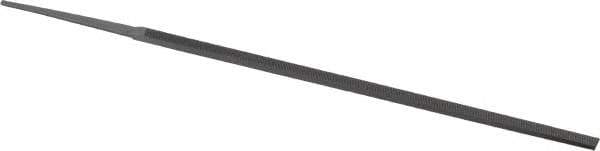 Grobet - 6" Standard Precision Swiss Pattern Narrow Pillar File - Double Cut, 13/64" Width Diam x 1/8" Thick, With Tang - Apex Tool & Supply