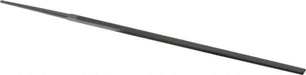 Grobet - 6" Standard Precision Swiss Pattern Narrow Pillar File - Double Cut, 13/64" Width Diam x 1/8" Thick, With Tang - Apex Tool & Supply