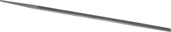 Grobet - 10" Standard Precision Swiss Pattern Narrow Pillar File - Double Cut, 11/32" Width Diam x 11/64" Thick, With Tang - Apex Tool & Supply