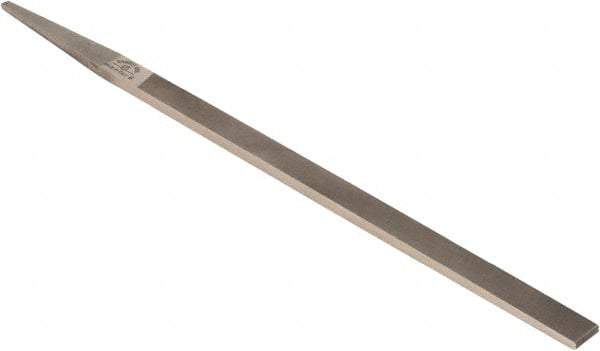 Grobet - 6" Standard Precision Swiss Pattern Narrow Pillar File - Double Cut, 1/4" Width Diam x 9/64" Thick, With Tang - Apex Tool & Supply