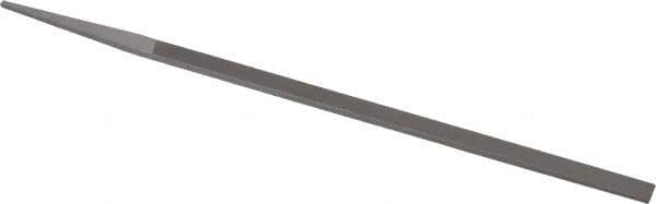 Grobet - 8" Standard Precision Swiss Pattern Narrow Pillar File - Double Cut, 11/32" Width Diam x 11/64" Thick, With Tang - Apex Tool & Supply