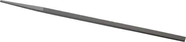 Grobet - 8" Standard Precision Swiss Pattern Narrow Pillar File - Double Cut, 11/32" Width Diam x 11/64" Thick, With Tang - Apex Tool & Supply