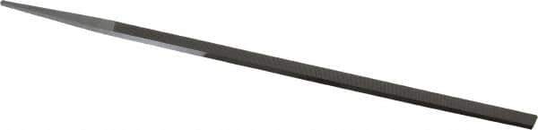 Grobet - 10" Standard Precision Swiss Pattern Narrow Pillar File - Double Cut, 25/64" Width Diam x 3/16" Thick, With Tang - Apex Tool & Supply