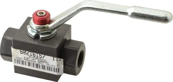 Parker - 3/8" Pipe, Carbon Steel Standard Ball Valve - Inline - Two Way Flow, FNPT x FNPT Ends, Lever Handle, 7,500 WOG - Apex Tool & Supply