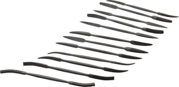 Grobet - 12 Piece Swiss Pattern File Set - 7" Long, 0 Coarseness, Silversmith's Handle - Apex Tool & Supply