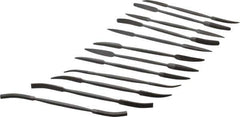 Grobet - 12 Piece Swiss Pattern File Set - 7" Long, 0 Coarseness, Silversmith's Handle - Apex Tool & Supply