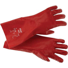 Ansell - Size L (9), 14" Long, Supported, Polyvinyl Alcohol (PVA) Chemical Resistant Gloves - Smooth Finish, Cotton Interlock Knit Lined, Gauntlet Cuff, ANSI Abrasion Level 4, ANSI Cut Level 1, Red - Apex Tool & Supply