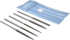 Grobet - 5 Piece Swiss Pattern File Set - 8-1/2" Long, 00 Coarseness, Set Includes Half Round, Hand, Round, Square, Three Square - Apex Tool & Supply