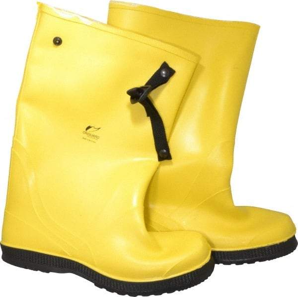 Dunlop Protective Footwear - Men's 14 (Women's 16) Rain & Cold Resistant Overboots - 17" High, Plain Toe, Self Cleaning & Cleated Sole, PVC Upper, Yellow, Adjustable Polyester Strap, Buckles & Snaps - Apex Tool & Supply