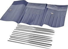 Grobet - 12 Piece Swiss Pattern File Set - 5-1/2" Long, 2 Coarseness, Set Includes Barrette, Crossing, Equalling, Half Round, Knife, Marking, Round, Round Edge Joint, Slitting, Square, Three Square, Warding - Apex Tool & Supply