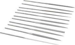 Grobet - 12 Piece Swiss Pattern File Set - 6-1/4" Long, 2 Coarseness, Set Includes Barrette, Crossing, Equalling, Half Round, Knife, Marking, Round, Round Edge Joint, Slitting, Square, Three Square, Warding - Apex Tool & Supply