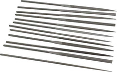 Grobet - 12 Piece Swiss Pattern File Set - 6-1/4" Long, 4 Coarseness, Set Includes Barrette, Crossing, Equalling, Half Round, Knife, Marking, Round, Round Edge Joint, Slitting, Square, Three Square, Warding - Apex Tool & Supply