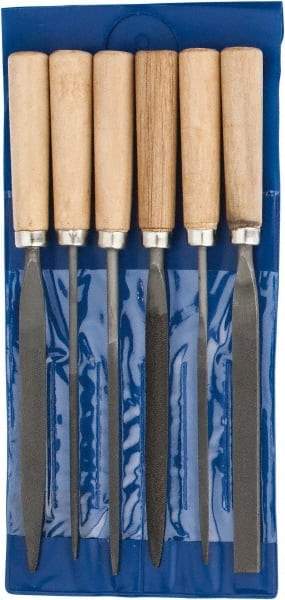 Grobet - 6 Piece American Pattern File Set - 7" Long, Set Includes Flat, Half Round, Round, Square, Three Square, Warding - Apex Tool & Supply