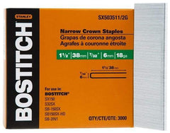 Stanley Bostitch - 1-1/2" Long x 7/32" Wide, 18 Gauge Crowned Construction Staple - Steel, Galvanized Finish - Apex Tool & Supply