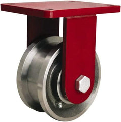 Hamilton - 5" Diam x 3" Wide x 8" OAH Top Plate Mount Rigid Caster - Iron, 5,000 Lb Capacity, Tapered Roller Bearing, 6-1/2 x 7-1/2" Plate - Apex Tool & Supply