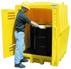 Eagle - 4 Drum, 66 Gal Sump Capacity, Storage Hut - 57-1/2" Long x 57-1/2" Wide x 72" High, Vertical Storage, Polyethylene - Apex Tool & Supply