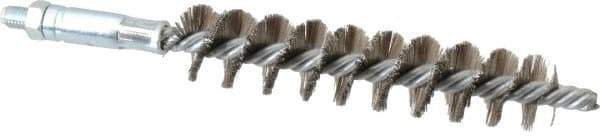Schaefer Brush - 4" Brush Length, 13/16" Diam, Double Stem, Single Spiral Tube Brush - 6-1/4" Long, Stainless Steel, 1/4-28 Male Connection - Apex Tool & Supply