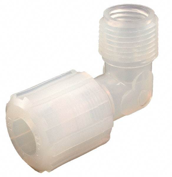 Parker - 1/4" Tube OD, PFA PTFE Plastic Compression Tube Male Adapter Elbow - 1/4 NPT Pipe, 325°F Max, Plastic Grip - Apex Tool & Supply