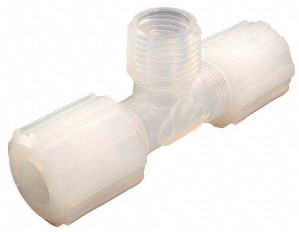 Parker - 1/8" Tube OD, PFA PTFE Plastic Compression Tube Male Branch Tee - 1/4 NPT Pipe, 325°F Max, Plastic Grip - Apex Tool & Supply