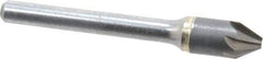 Made in USA - 3/8" Head Diam, 1/4" Shank Diam, 6 Flute 60° Solid Carbide Countersink - Bright Finish, 2-1/2" OAL, 1/8" Nose Diam, Single End, Straight Shank, Right Hand Cut - Apex Tool & Supply