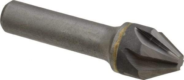 Made in USA - 3/4" Head Diam, 1/2" Shank Diam, 6 Flute 60° Solid Carbide Countersink - Bright Finish, 2-3/4" OAL, 1/4" Nose Diam, Single End, Straight Shank, Right Hand Cut - Apex Tool & Supply