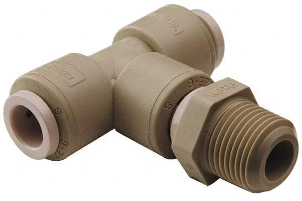 Parker - 3/8" Outside Diam, 1/8 NPTF, Kynar Push-to-Connect Tube Male Swivel Branch Tee - 300 Max psi, Natural - Apex Tool & Supply