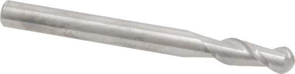 Accupro - 3/8" Diam, 1" LOC, 2 Flute Solid Carbide Ball End Mill - Uncoated, Single End, 4" OAL, 3/8" Shank Diam, Spiral Flute - Apex Tool & Supply