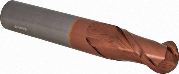 Accupro - 1" Diam, 2" LOC, 2 Flute Solid Carbide Ball End Mill - TiCN Finish, Single End, 6" OAL, 1" Shank Diam, Spiral Flute - Apex Tool & Supply