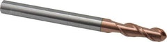 Accupro - 1/2" Diam, 1-1/2" LOC, 2 Flute Solid Carbide Ball End Mill - TiCN Finish, Single End, 6" OAL, 1/2" Shank Diam, Spiral Flute - Apex Tool & Supply