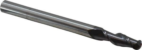 Accupro - 1/2" Diam, 1-1/2" LOC, 2 Flute Solid Carbide Ball End Mill - AlTiN Finish, Single End, 6" OAL, 1/2" Shank Diam, Spiral Flute - Apex Tool & Supply