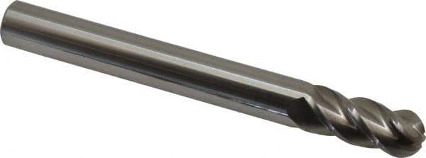 Accupro - 7/16" Diam, 1" LOC, 4 Flute Solid Carbide Ball End Mill - Uncoated, Single End, 4" OAL, 7/16" Shank Diam, Spiral Flute - Apex Tool & Supply