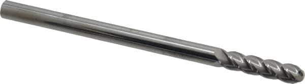 Accupro - 3/8" Diam, 1-1/2" LOC, 4 Flute Solid Carbide Ball End Mill - Uncoated, Single End, 6" OAL, 3/8" Shank Diam, Spiral Flute - Apex Tool & Supply
