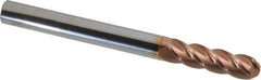 Accupro - 9/16" Diam, 2" LOC, 4 Flute Solid Carbide Ball End Mill - TiCN Finish, Single End, 6" OAL, 9/16" Shank Diam, Spiral Flute - Apex Tool & Supply