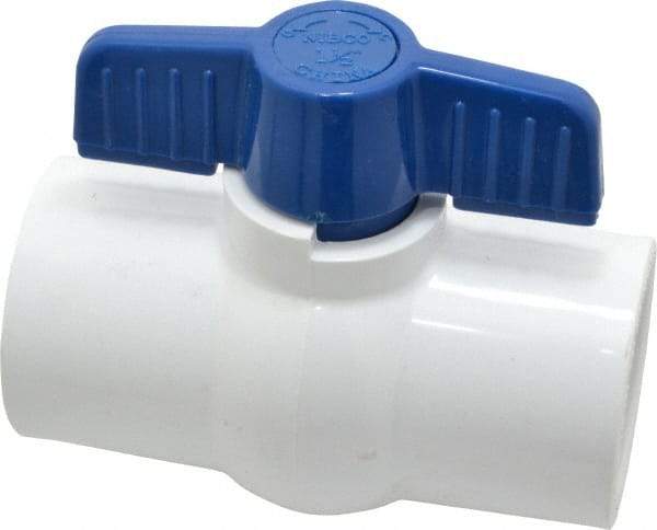 NIBCO - 1-1/2" Pipe, Standard Port, PVC Miniature Ball Valve - 1 Piece, Inline - One Way Flow, Solvent x Solvent Ends, Tee Handle, 150 WOG - Apex Tool & Supply