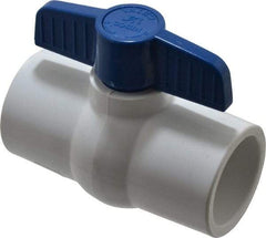 NIBCO - 1-1/4" Pipe, Standard Port, PVC Miniature Ball Valve - 1 Piece, Inline - One Way Flow, Solvent x Solvent Ends, Tee Handle, 150 WOG - Apex Tool & Supply