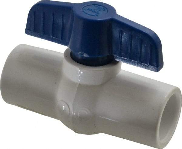 NIBCO - 1/2" Pipe, Standard Port, PVC Miniature Ball Valve - 1 Piece, Inline - One Way Flow, Solvent x Solvent Ends, Tee Handle, 150 WOG - Apex Tool & Supply