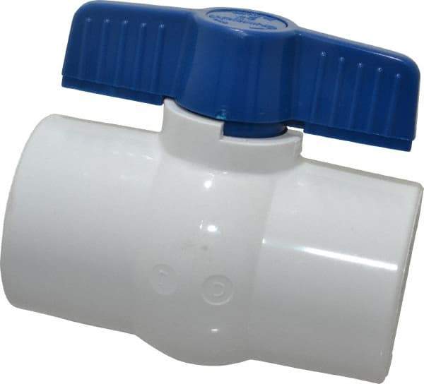 NIBCO - 2" Pipe, Standard Port, PVC Miniature Ball Valve - 1 Piece, Inline - One Way Flow, Solvent x Solvent Ends, Tee Handle, 150 WOG - Apex Tool & Supply