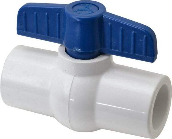 NIBCO - 3/4" Pipe, Standard Port, PVC Miniature Ball Valve - 1 Piece, Inline - One Way Flow, Solvent x Solvent Ends, Tee Handle, 150 WOG - Apex Tool & Supply