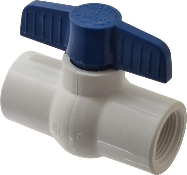 NIBCO - 1" Pipe, Standard Port, PVC Miniature Ball Valve - 1 Piece, Inline - One Way Flow, FNPT x FNPT Ends, Tee Handle, 150 WOG - Apex Tool & Supply