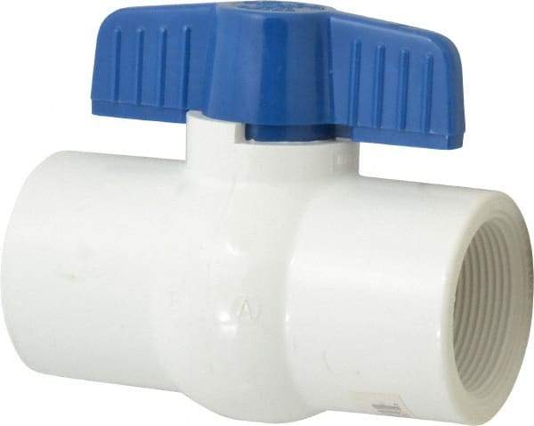 NIBCO - 1-1/2" Pipe, Standard Port, PVC Miniature Ball Valve - 1 Piece, Inline - One Way Flow, FNPT x FNPT Ends, Tee Handle, 150 WOG - Apex Tool & Supply