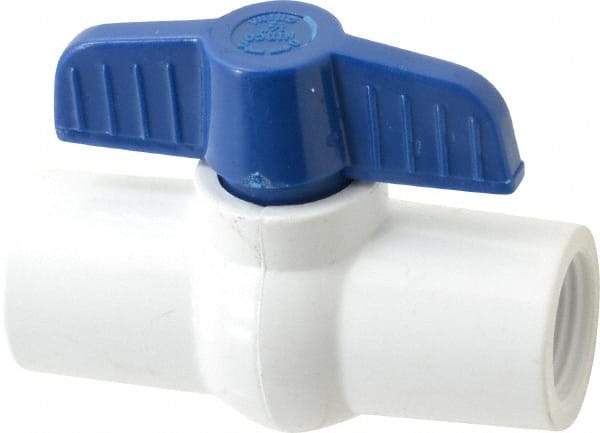 NIBCO - 1/2" Pipe, Standard Port, PVC Miniature Ball Valve - 1 Piece, Inline - One Way Flow, FNPT x FNPT Ends, Tee Handle, 150 WOG - Apex Tool & Supply