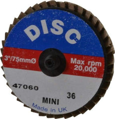 Garryson - 36 Grit, 3" Disc Diam, Type 27 Zirconia Alumina Flap Disc - 20,000 Max RPM, Nylon Backing, Quick Change Type R Attaching System, Coated - Apex Tool & Supply