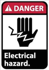 NMC - Accident Prevention Label, Header: DANGER - Legend: Danger - Electrical Hazard, English, Red, Black & White, 5" Long x 3" High, Sign Muscle Finish - Apex Tool & Supply