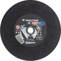 WALTER Surface Technologies - 12" 30 Grit Aluminum Oxide Cutoff Wheel - 3/32" Thick, 1" Arbor, 5,100 Max RPM, Use with Chop Saws - Apex Tool & Supply