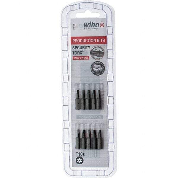 Wiha - 1/4" Drive T10 Tamperproof Torx Screwdriver Bit - 1" OAL, Tamper Resistant Bit - Apex Tool & Supply