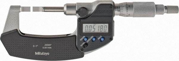 Mitutoyo - 0mm to 25.4mm Electronic Blade Micrometer - 0.003mm Accuracy, 0.75mm Blade Thickness, Ratchet Stop Thimble - Apex Tool & Supply