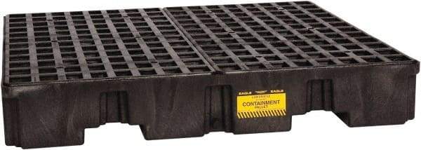 Eagle - 66 Gal Sump, 8,000 Lb Capacity, 4 Drum, Polyethylene Spill Deck or Pallet - 51-1/2" Long x 51-1/2" Wide x 8" High, Black, Liftable Fork, Drain Included, Vertical, 2 x 2 Drum Configuration - Apex Tool & Supply