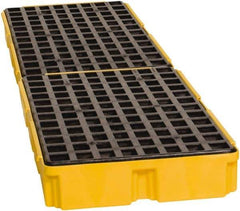 Eagle - 61 Gal Sump, 8,000 Lb Capacity, 4 Drum, Polyethylene Spill Deck or Pallet - 103-1/2" Long x 26-1/2" Wide x 6-1/2" High, Yellow, Drain Included, Low Profile, Vertical, Inline Drum Configuration - Apex Tool & Supply